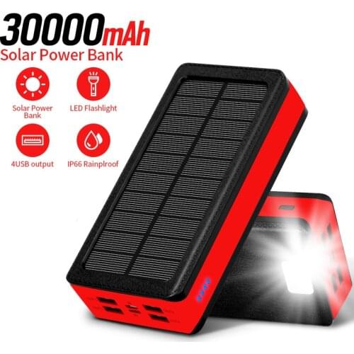 Camping Lamp Solar Power Bank 30000mah Mobile Power Supply 4USB Fast Charging Large Capacity Power Bank Tent Lamp