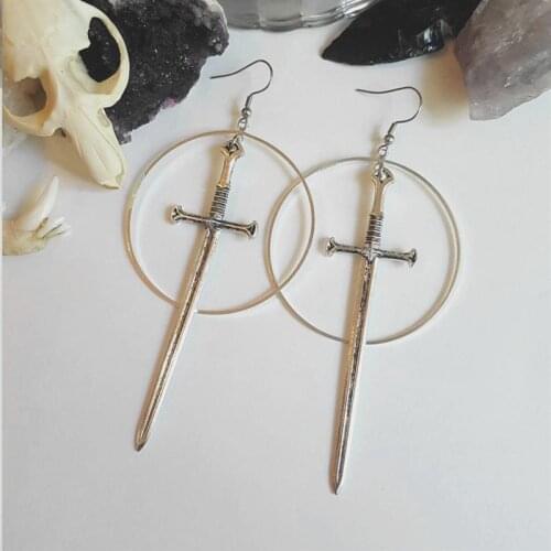 Gothic Swords Metal Hoop Earrings Witchy Warior Pagan Vikin Aternative Medieval Classic Tarot CARDS Gift Women Novelty 2021 New