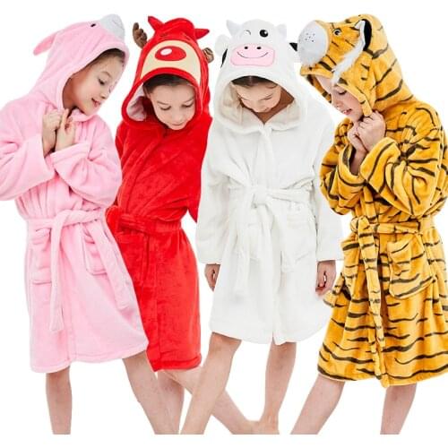 Children Flannel Bathrobe Nightwear Dressing Gown For Boys Girls Baby Kids Unicorn Pajamas Animal Hooded Towel Cartoon Bath Robe