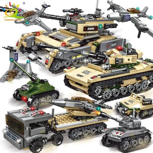 HUIQIBAO TOYS 1030PCS 8in1 Military Heavy Tank Building Blocks For Children Army Weapon Truck Bricks Set Kids Constrution Toys