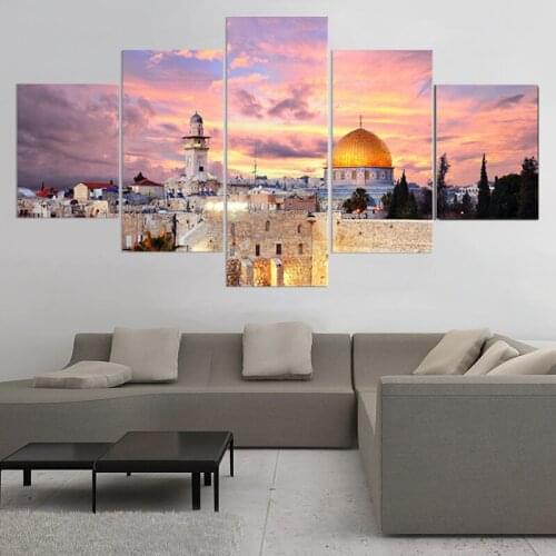 5 Pieces Israel Jerusalem Canvas Painting Wall Art Pictures Prints on Canvas Home Decor Wall Poster Decoration for Bedroom