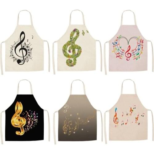 Musical instrument note printing Kitchen Cooking Baking apron womens sleeveless cotton and hemp household Delantal Cocina