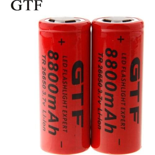 2PCS GTF 3.7V 26650 Lithium Battery 8800mAh Power Light 3.7v Rechargeable Lithium Ion Battery for Flashlight Torch Power Bank