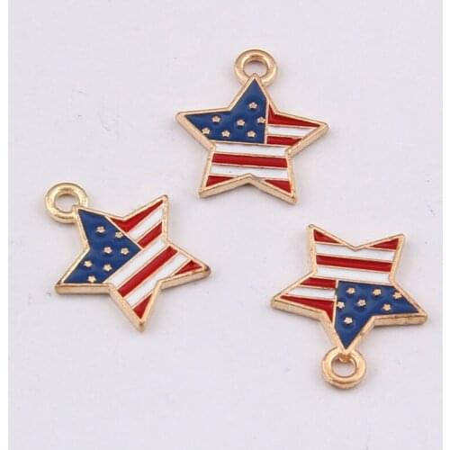 Daisies 100pcs 16*15mm Zinc Alloy Stars American Flag Drop Oil Plated Charms Pendants For DIY Jewelry Accessories