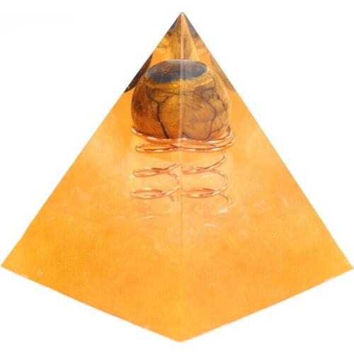 Copper Wire Wrap Spiral Tiger Eye Stone and Resin Pyramid Pendant Healing Meditation Orgone Energy Jewelry