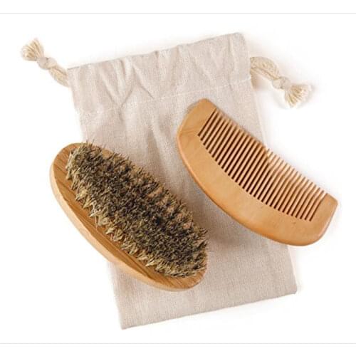 Fashion Mens Boar Bristle Beard Brush and Comb Beard Care Comb Kit Grooming Kit