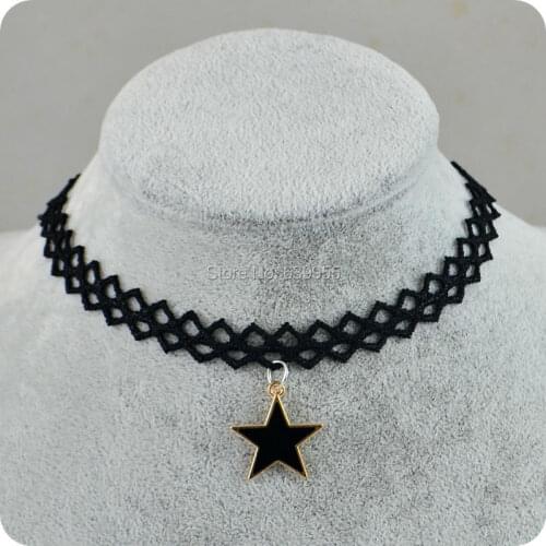 Trendy HOT Elegant Lace Choker Necklace Black Five-pointed star Pentagram pendant necklace Women Girls Fashion Jewelry
