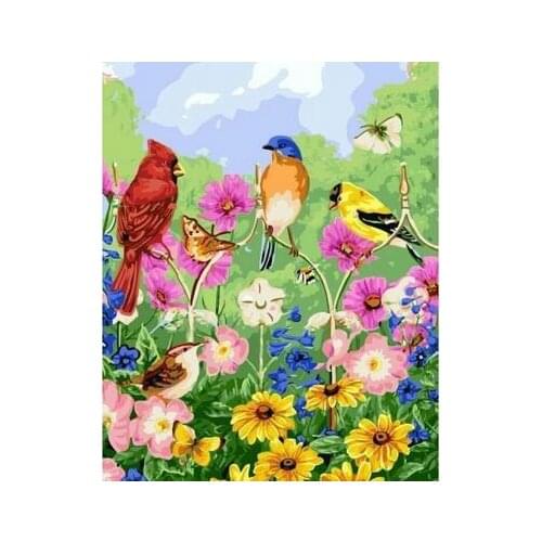 Birds butterflies and flowers painting calligraphy coloring by numbers hand painted canvas picture by number drawing brush paint