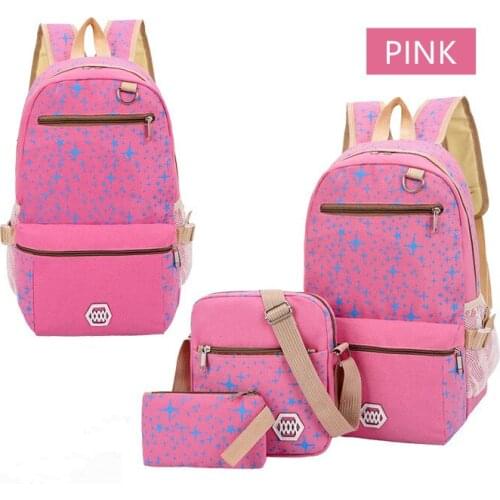 2021 New Three-In-One Canvas Print Large Capacity Student Backpack Junior And High School Student Schoolbag