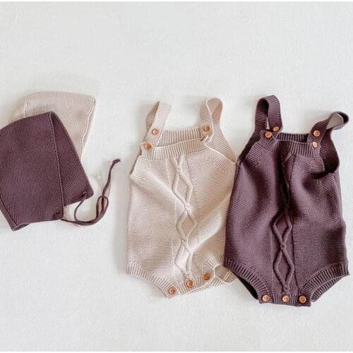 New Baby Knitted Clothes With Hat Baby Girl Bodysuit Newborn Jumpsuit Clothes Toddler Girls Outfits