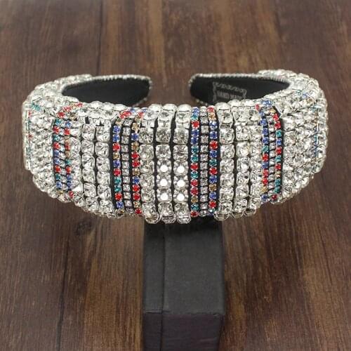 New Baroque Personality Luxury Headband Wild Large Handmade Full Rhinestone Padded Crystal Hairband Women Shiny Party Catwalk