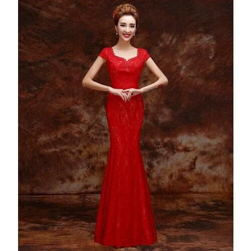 New Design Traditional Chinese Dress Red Cheongsam for Women Wedding Dress Female Short Sleeve Long Qipao