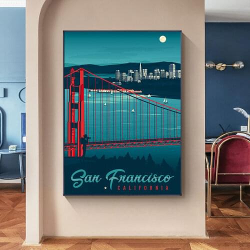New York San Francisco Bridg Night Landscape Canvas Paintings Wall Art Posters And Prints Abstract Picture for Living Rome Decor
