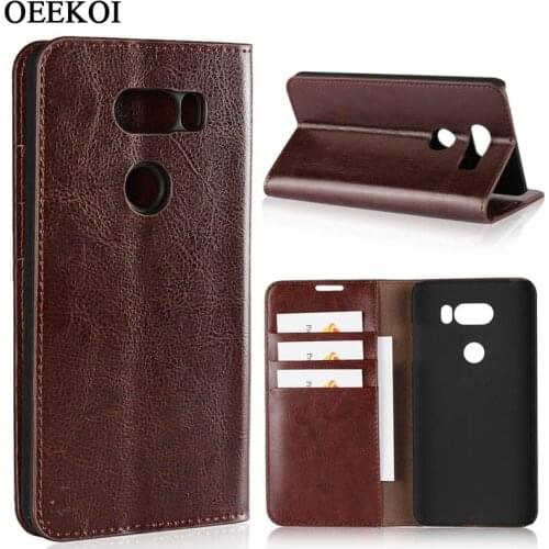 OEEKOI Crazy Horse Genuine Leather Wallet Flip Case for LG V50/G8/K50/Style 2/V36/V40 ThinQ/V30/G7/G6