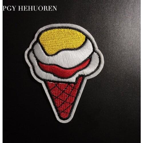 PGY 5pcs/lot Ice Cream Design Cute Food Patch Applique Iron on Cartoon Patches Cheap Embroidered Patches for Kid Clothes Sticker