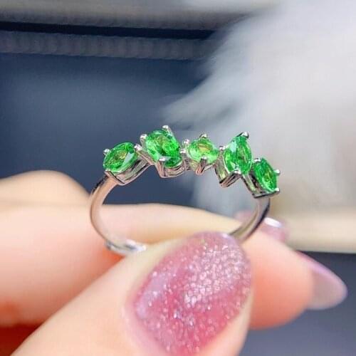 Luxurious Row Irregular geometry Natural Tsavorite Ring S925 Silver Natural green garnet Ring girl Women party gift fine Jewelry