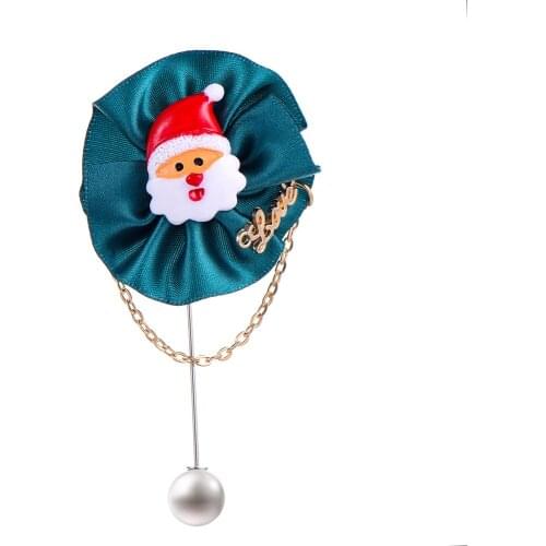 Christmas Brooch Pins Imitation Pearls Pendant Christmas Tree Santa Claus Snowman Wreath Fabric Brooches Female Jewelry Gift