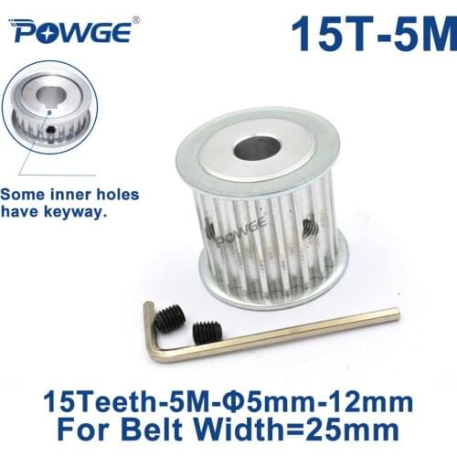 POWGE HTD 5M 15 Teeth Synchronous Timing Pulley Bore 5/6/6.35/7/8/10mm for Width 25mm HTD5M Belt gear 15-5M-25 AF 15Teeth 15T
