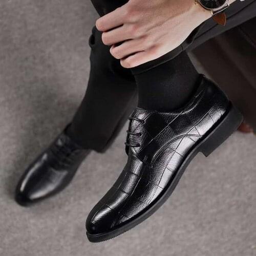 Mazefeng Men Leather Formal Shoes Lace Up dress shoes Oxfords Fashion Retro Shoes Elegant work Footwear Business Plus Size 38-48