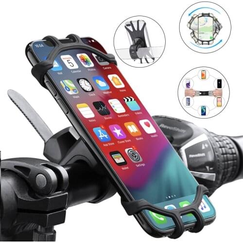 Bike Phone Holder 360 Degree Rotating Silicone Bike Phone Holder For iPhone Samsung Xiaomi Gsm Houder Fiets4-6.7 Inch Phone
