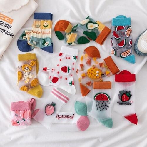 2021 Spring and Summer New Socks Womens Thin Section Fruit Avocado Card Silk Socks Trendy Socks Strawberry Peach Socks Funny
