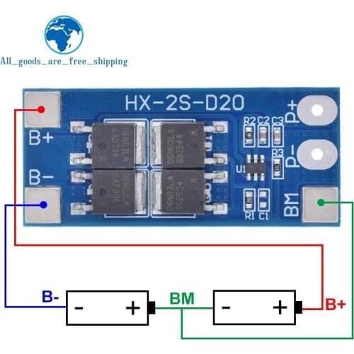 TZT 2S 7.4V 13A 18650 lithium battery protection board 8.4 V battery protection board 13A working current 20A current-limiting