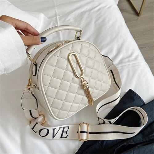 Women Bag 2021 New ins Rhombus Tassel Small Square Bag Fashion Simple Handbag Wide Shoulder Strap Messenger Bag