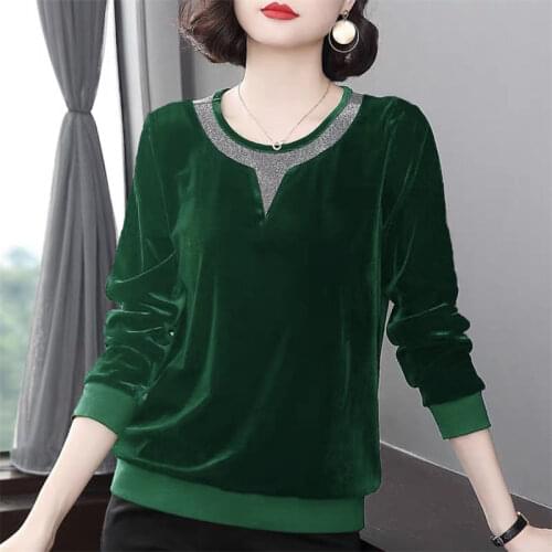 Women T Shirt Golden Velvet Tops Spring Autumn Pullovers Warm Round Neck Long Sleeve Slim Bottoming T-shirt Plus Size 5XL Y463