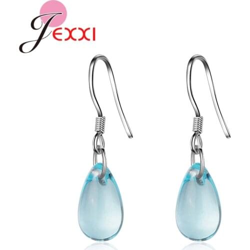 Genuine Brand Blue Crystal Pendant Earrings Women Ladies Anniversary Gift Jewelry 925 Sterling Silver Female Anillos