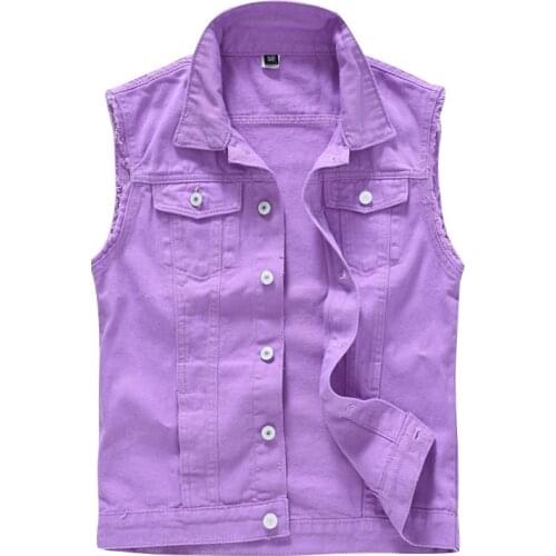 New Vests 2020 Slim Fit Cowboy Male Jacket Vest Ripped Denim Vest Mens Jacket Sleeveless Casual Waistcoat Mens Jean Coat Purple