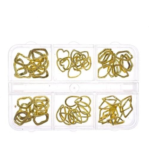 1 Box Metal Nail Art Decorations Gold Silver Colorful Chain Pearl Paillette Mixed Shape DIY 3D Accessory In 6cell Pot Charm NEW