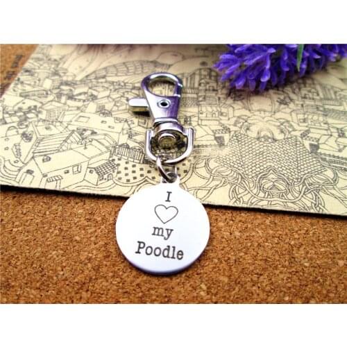 3pcs/lot high quality keychain with 20mm stainless steel circle round "I love my Poodle " charms keychain