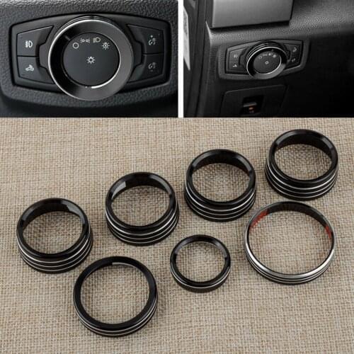 7Pcs/Set Car Black Headlight Volume Air Condition Switch Knob Ring Cover Trim Fit For Ford F150 2016 2017 2018 2019