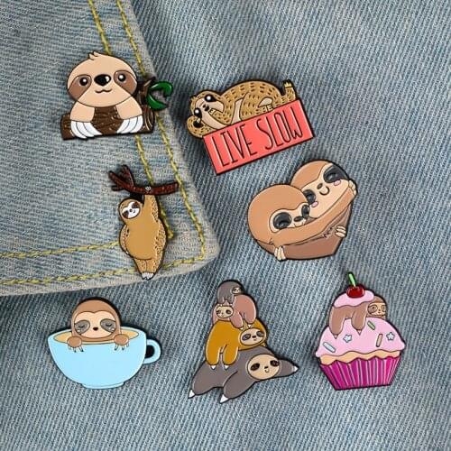 Cute Sloth Koala Zoo Enamel Pin Lazy Animal Family Happy Life Brooches Cartoon Metal Badges for Kids Friend Clothes Lapel pin