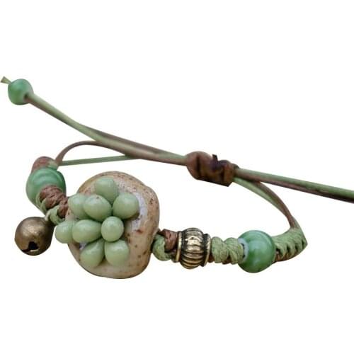 Ethnic Succulent Ceramic Flower Bracelet Handmade Women Hand-Knotted Jewelry 2018