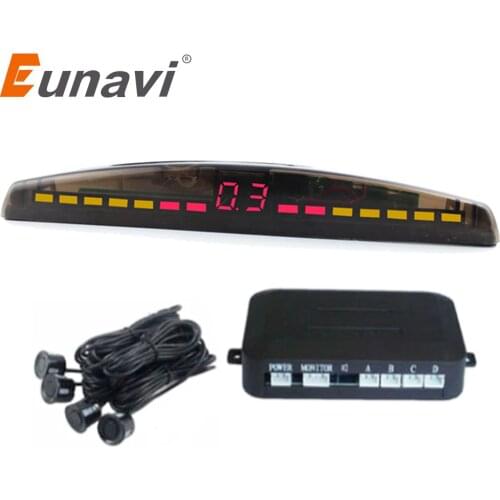 Eunavi Car LED Parking Sensor Kit 4 Sensors 22mm Backlight Display Reverse Backup Radar Monitor System 12V