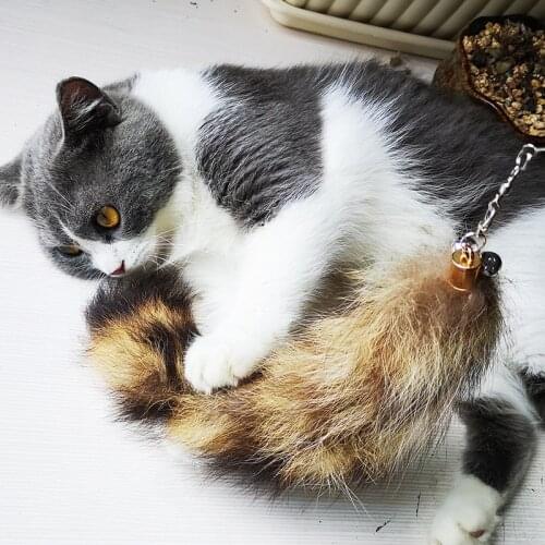 Plush Feather Cat Teaser Wand Faux Fox Fur Tail Funny Cats Stick Plastic Long Handle Kitten Interactive Training Catcher Toy