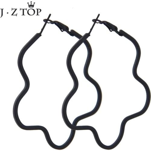 JZTOP Classic Black Big Hoop Earring Simple Metal Square Star Heart Geometric Circle Earrings For Women Punk Party Gift