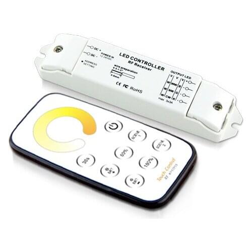 433 MHZ DC12V 24V CCT RF led dimmer controller RF remote control dual white led dimmer PWM led controller, CE FCC RoHS WARRANTY