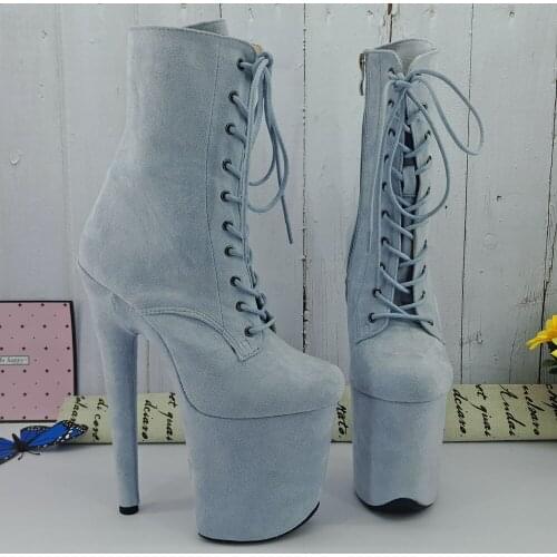 Leecabe Lighter Blue 20CM/8inches Pole dancing shoes High Heel platform Boots closed toe Pole Dance boots