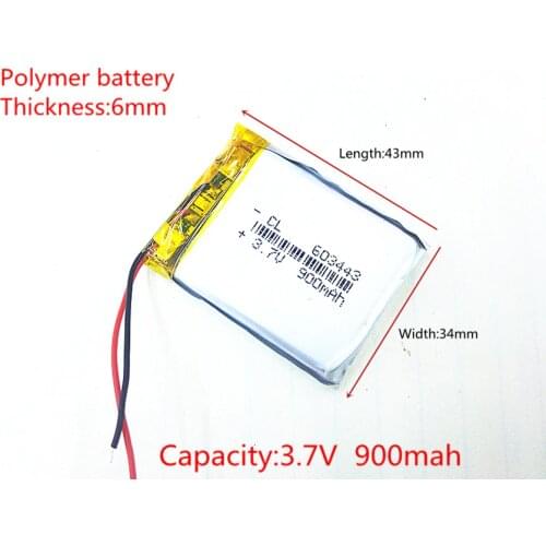 Liter energy battery 603443 3.7V 900mAH NTC,Polymer lithium ion / Li-ion battery for GPS,mp4,cell phone,speaker,DVR RECORDER