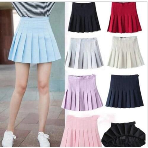 Sweet and Cute Pleated High Waist Mini Skirt Solid Color Student School Uniform College Style Skirt