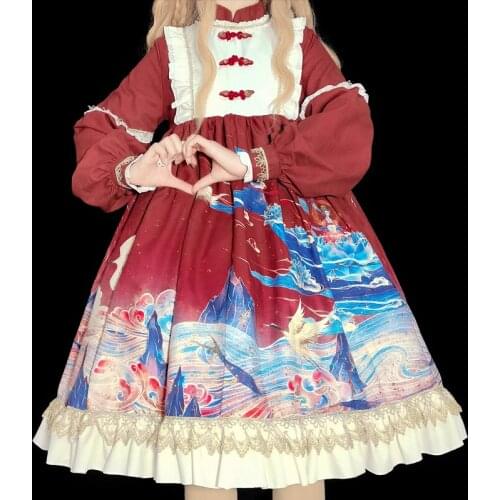 Cute Soft Girl Lolita Dress Women Vintage Long Sleeve Ruffle OP Dress Spring 2021 New Sweet Cute Kawaii Lolita Princess Dresses