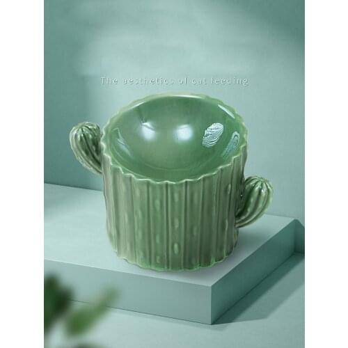 Cat Dog Bowl Ceramics White Миски Для Кошек Миски И Поилки Safeguard Neck Non-Slip Crash Elevated Green Pet Cats Food Bowls