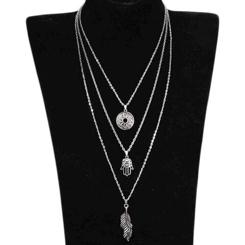 Fashion Simple Multilayer Palm Leaf Long Pendant Necklaces 3 Layer Chain Necklaces For Women Jewelry Wholesale