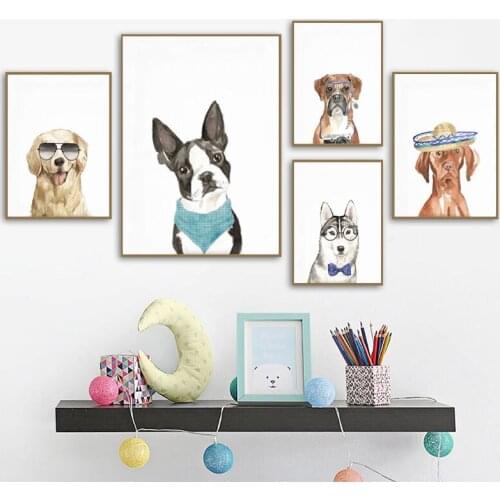 Cartoon Cute Animals Canvas Painting Handsome Golden Retriever Posters and Prints Dogs Wall Art Picture for Kids Room Decor