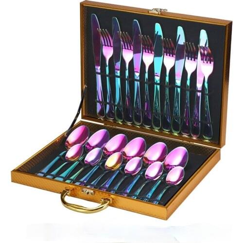Stainless Steel Knife, Fork and Spoon 24-piece Set Gift Golden Wooden Box Set Titanium Plated Gold Hotel Western-style Tableware