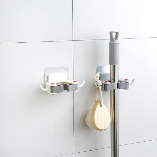 1PC Wall Mounted Mop Rack Bathroom Holder Brush Broom Hanger Storage Shelf Kitchen Tool Shelves Clip Self-adhesive Seamless Hook