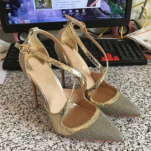 2021 Classic Fashion New Brushed Heels Light-mouthed Sequin Cloth Cross Strap High-Heeled Shoes Stiletto Sexy Elegant Sandals
