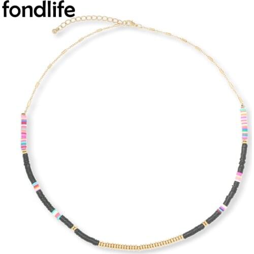 5mm Multicolor Black Polymer Clay Heishi Beads Chain Necklace Women Pretty Nice Colorful Discs Stopper Bead Surf Choker Jewelry